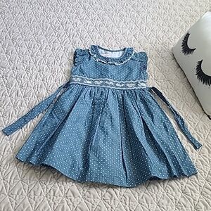 Bonnie Jean Cotton Blue Polka-Dot Girls Dress SZ 5